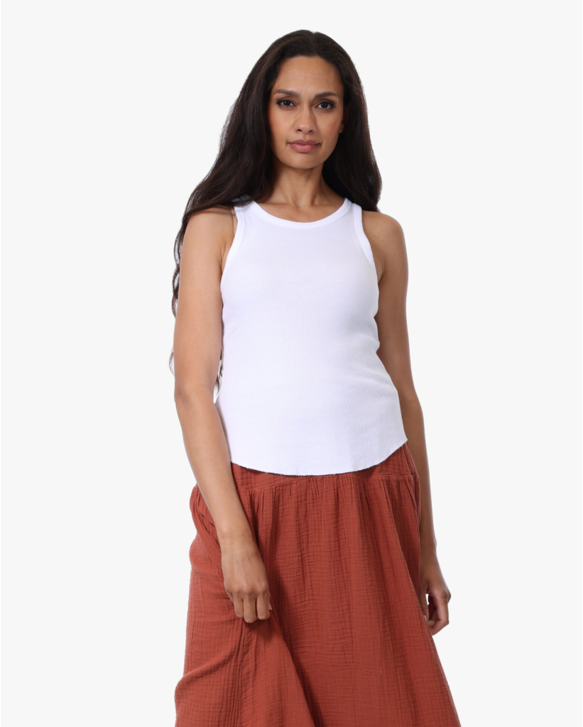 Arynn Raw Edge Fijne Rib Tank Wit