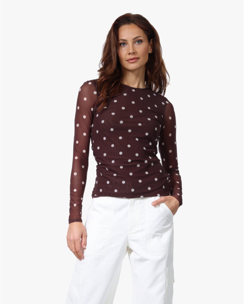 Jodie Polkadot Mesh Top Bruin\Ecru