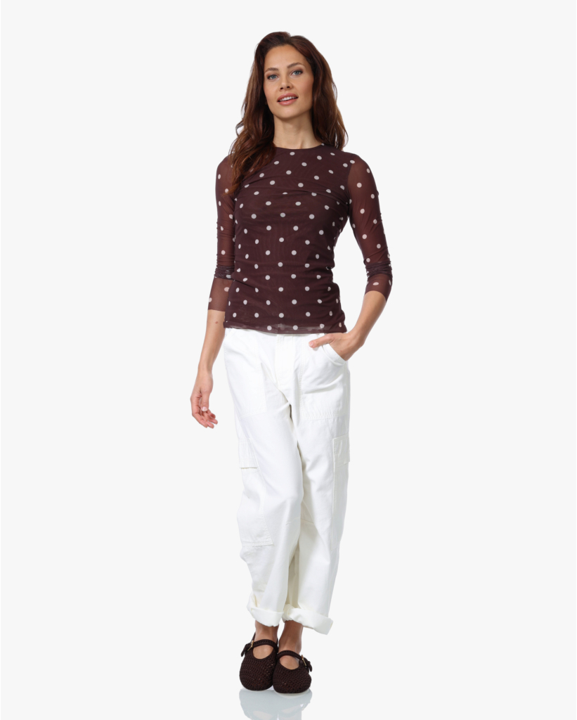 Jodie Polkadot Mesh Top Bruin\Ecru