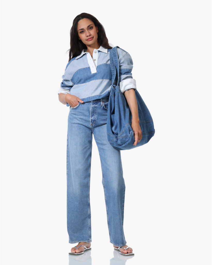Rugby Denim Polo met Lange Mouwen Blauw