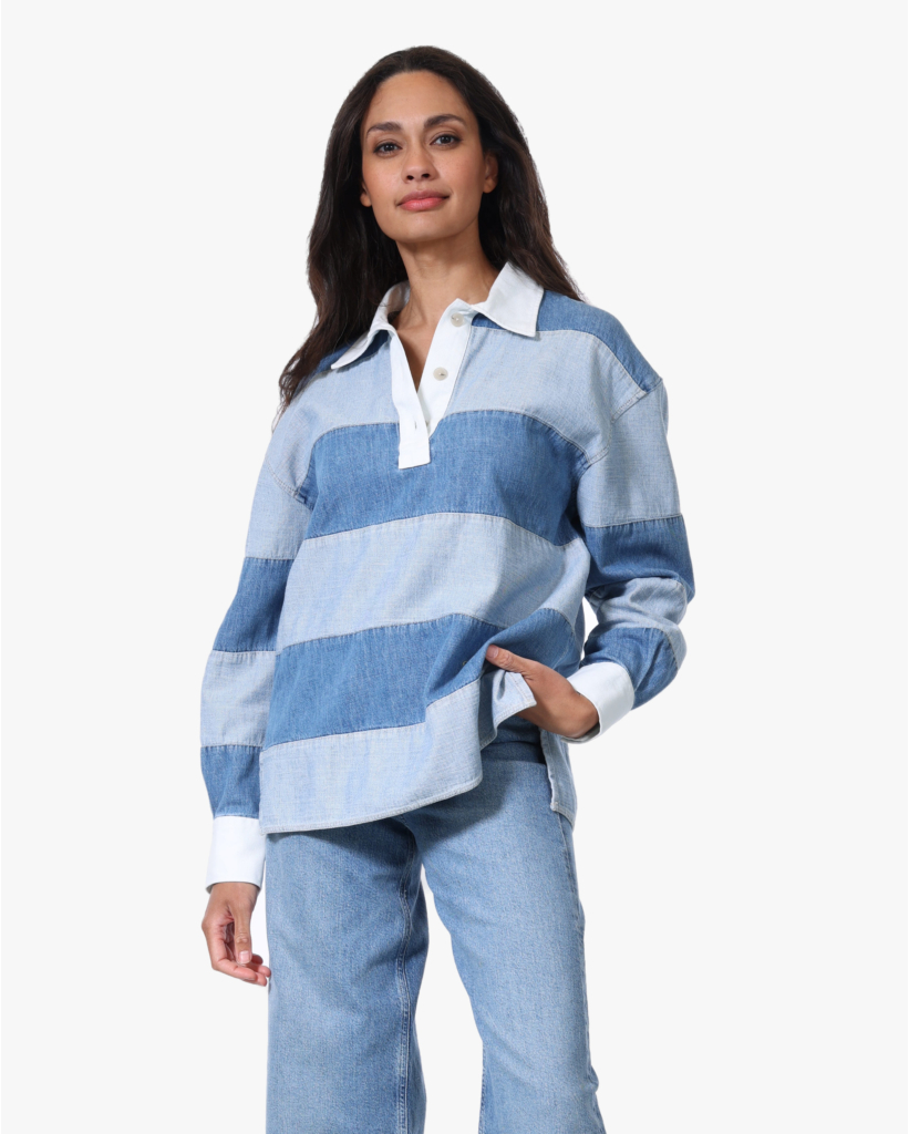 Rugby Denim Polo met Lange Mouwen Blauw