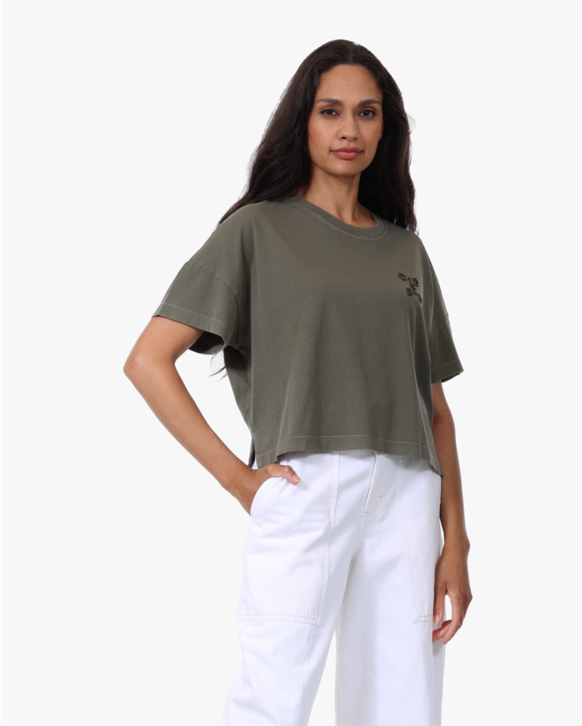 Cropped T-shirt met Logo Army Green