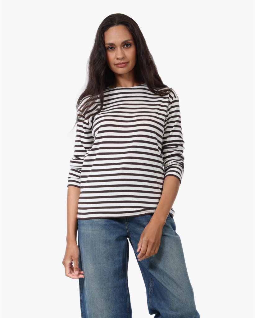 Gestreepte Longsleeve Ecru/Mahogany Brown