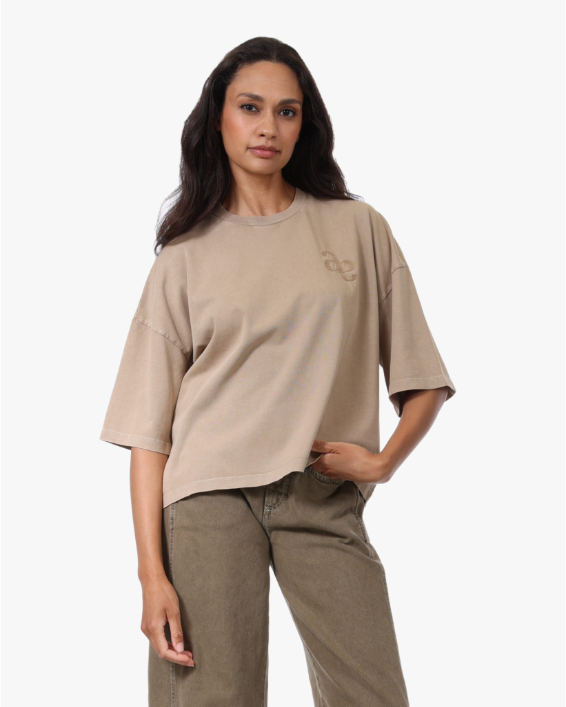 Eloise Boxy T-shirt met Print Beige