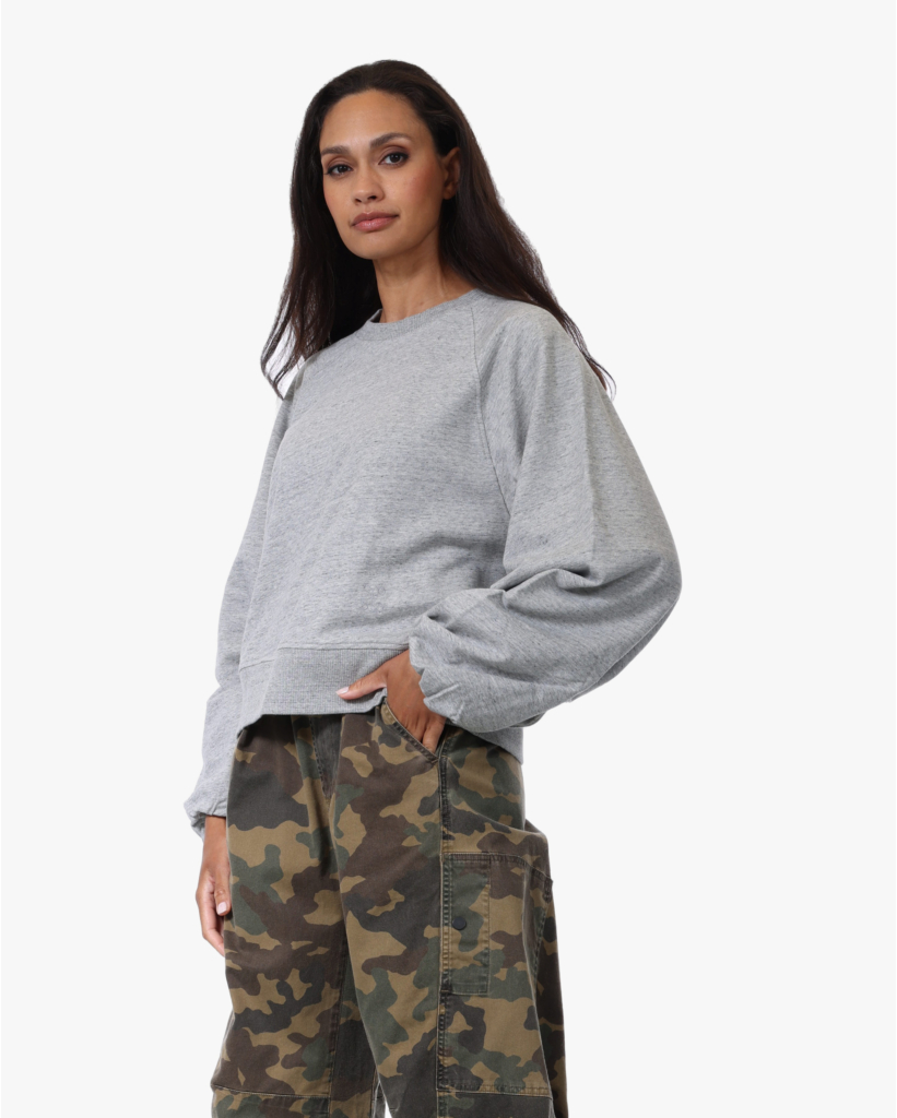 Gemêleerde Crewneck met Ballonmouw Grijs