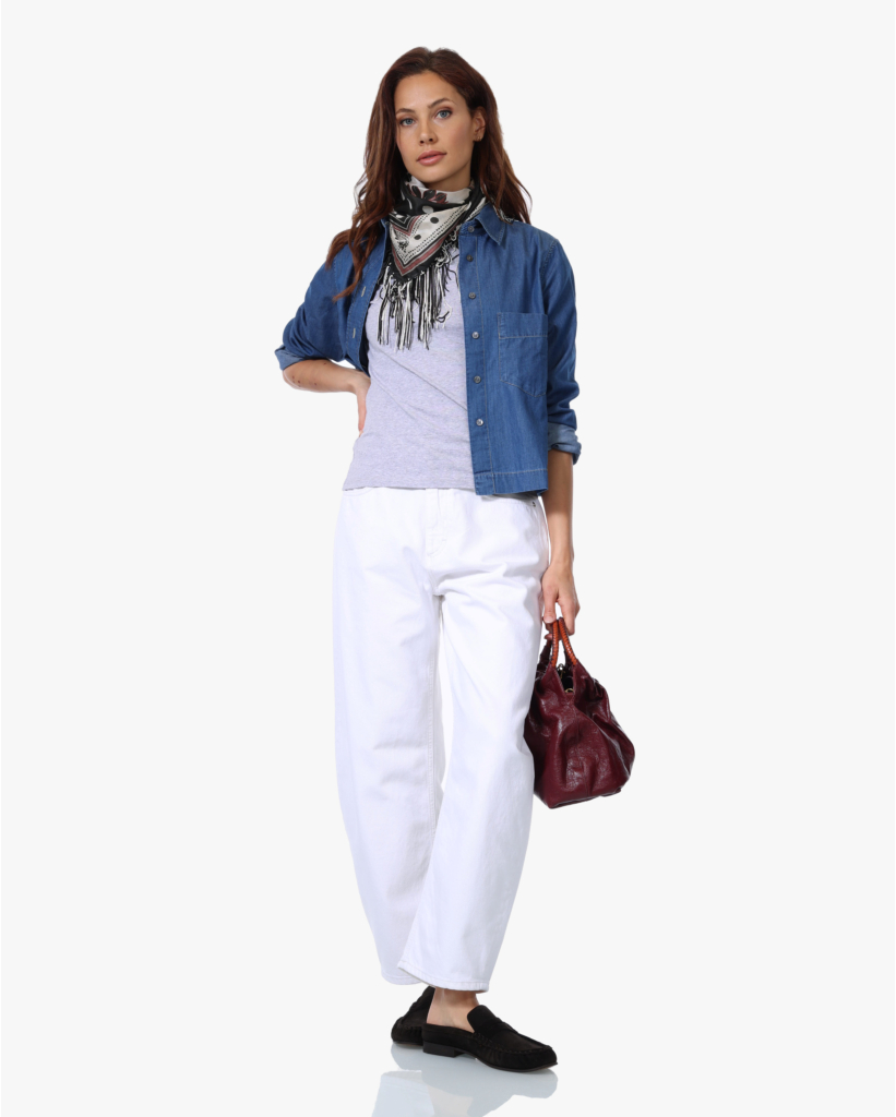 Lange Mouw Overhemdblouse Denim Donkerblauw