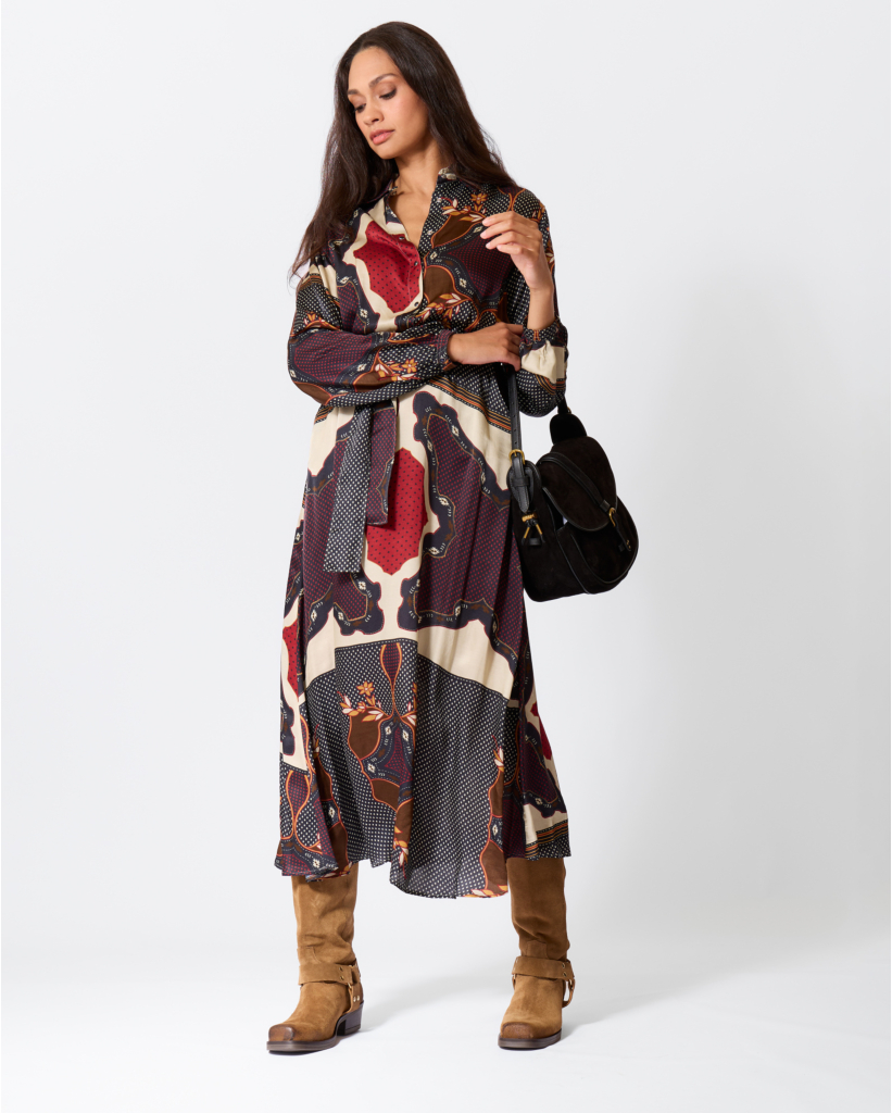 Riora Blouse Jurk met Taille Band Lang Print