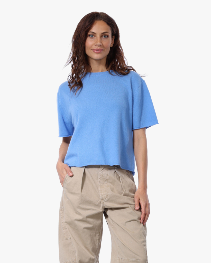Cila Cashmere Korte Mouw Trui Azure