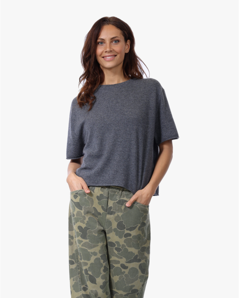 Cila Cashmere Korte Mouw Trui Anthracite