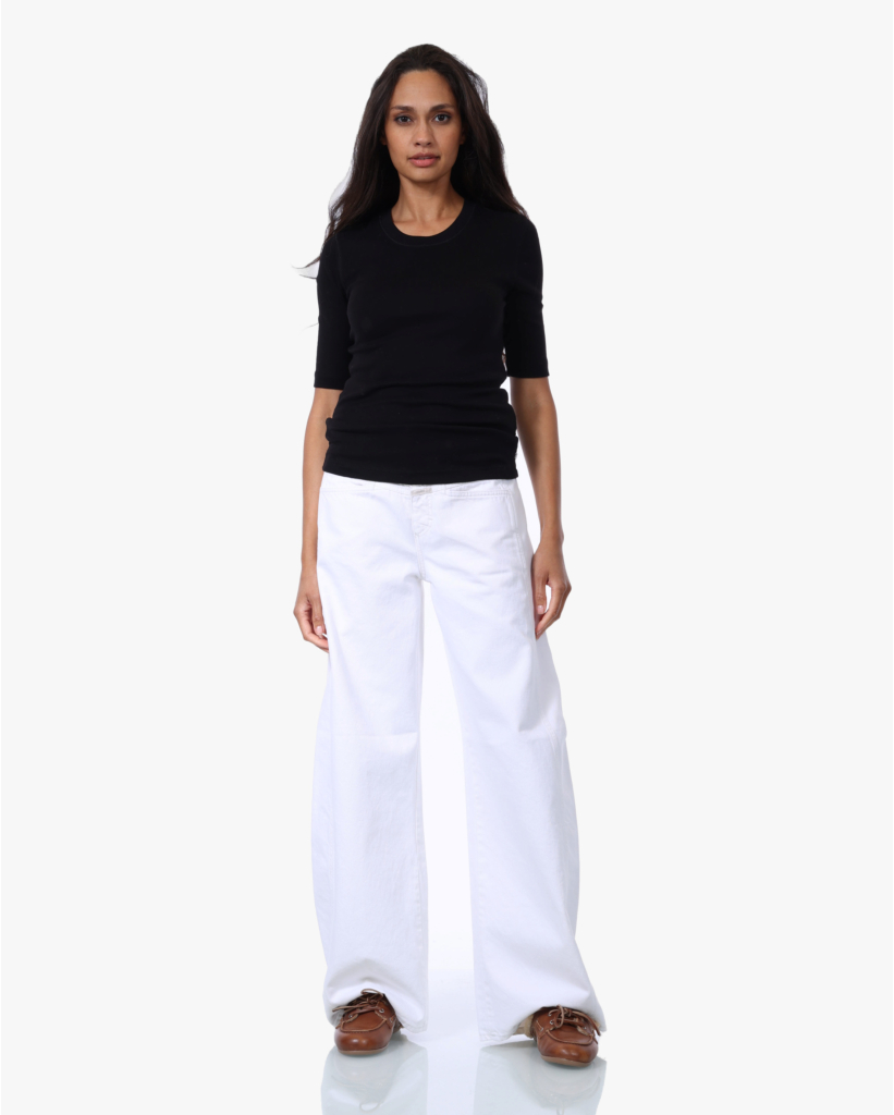 Rib T-shirt met Halflange Mouw Zwart