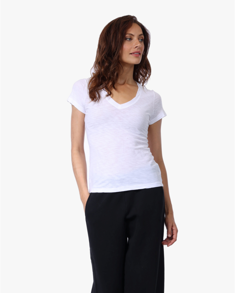 Gemêleerd V-hals Tee Wit