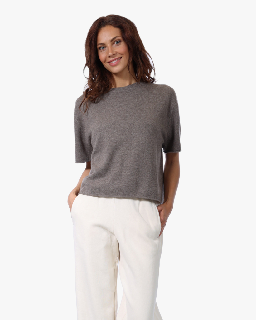 Cila Cashmere Korte Mouw Trui Truffle