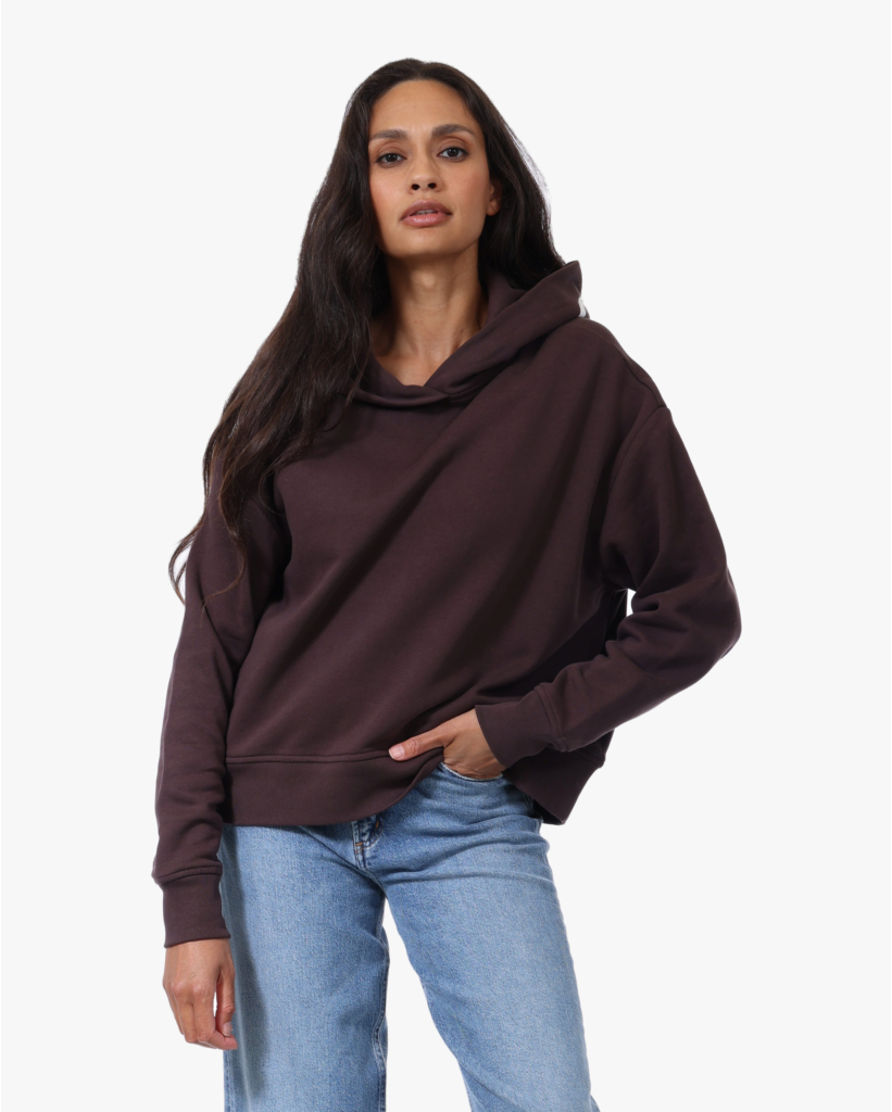Sweater Hoody met Print Mahogany Brown