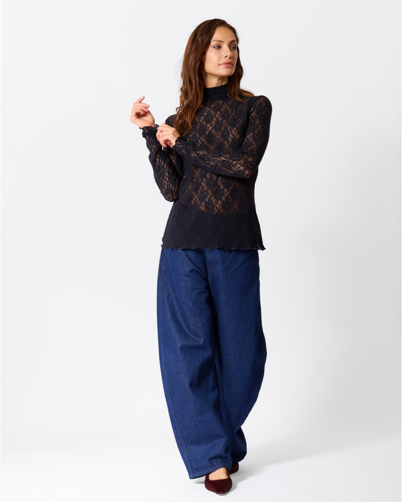 Kanten Longsleeve met Col Dark Saphire