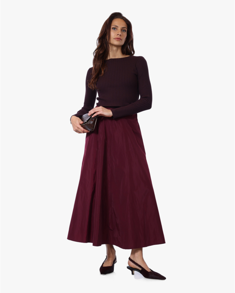 Midi Wijde Rok Dark Cherry