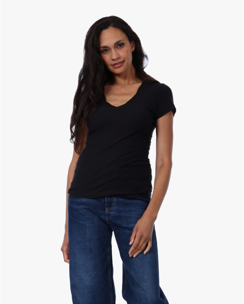 Gemêleerd V-hals Tee Zwart