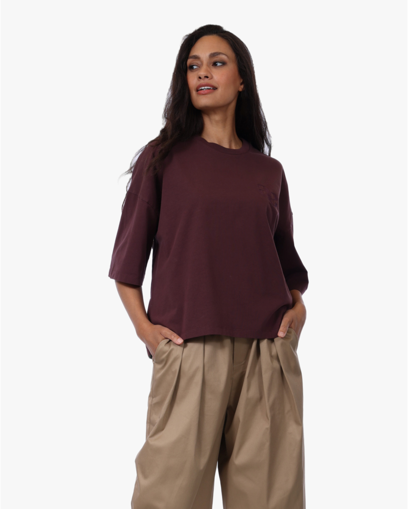 Eloise Boxy T-shirt met Print Burgundy