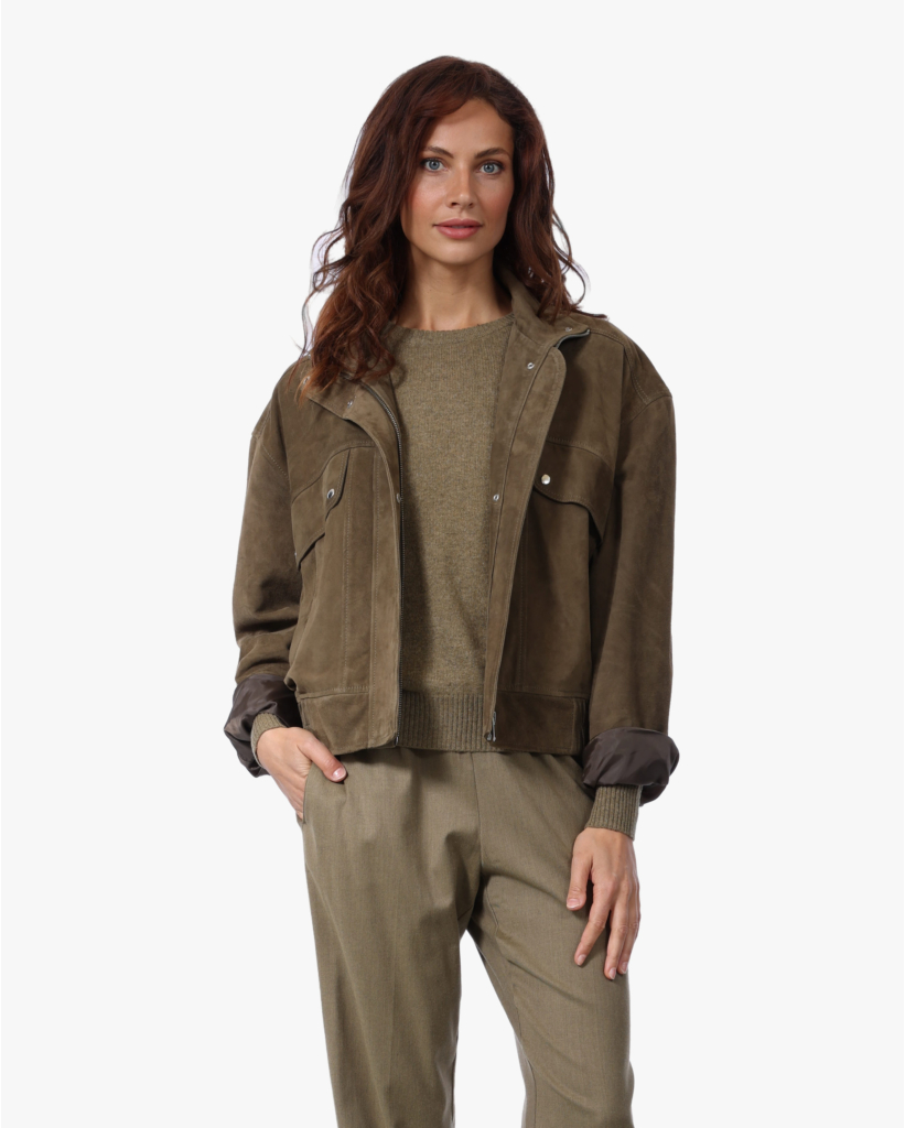 Beccy Suede Bomber Jack Kaki Groen