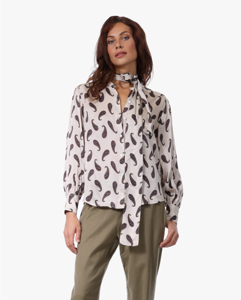 Colza Zijdemix Blouse met Print Ecru