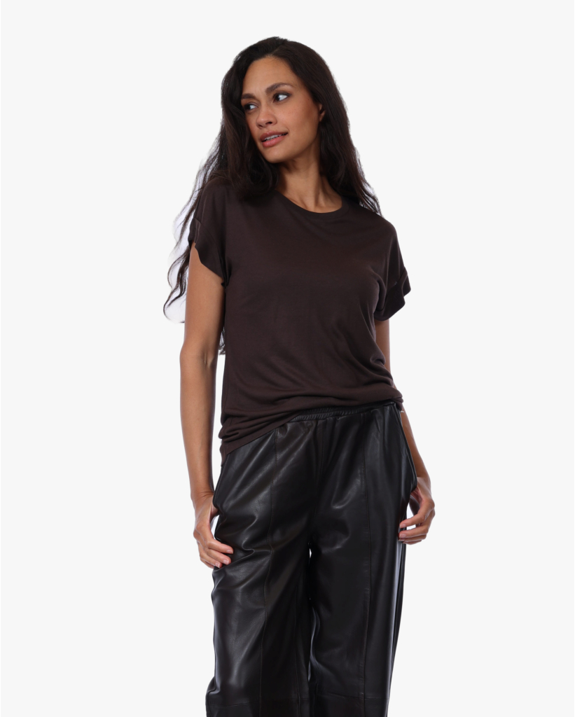 T-shirt met Omgeslagen Mouw Mahogany Brown