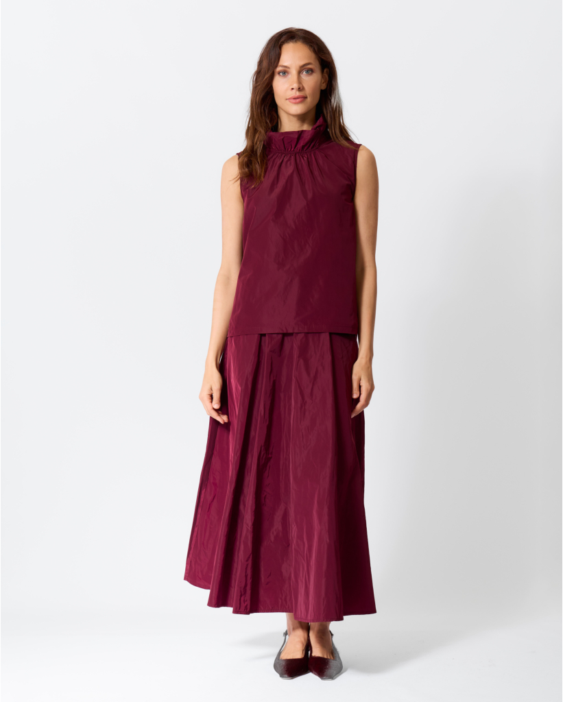 Mouwloze Ruffle Top Dark Cherry