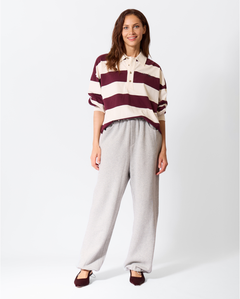 Paul Gestreepte Polo Longsleeve Off-white/Bordeaux