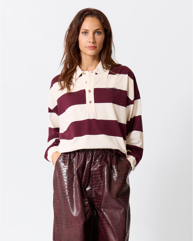 Paul Gestreepte Polo Longsleeve Off-white/Bordeaux