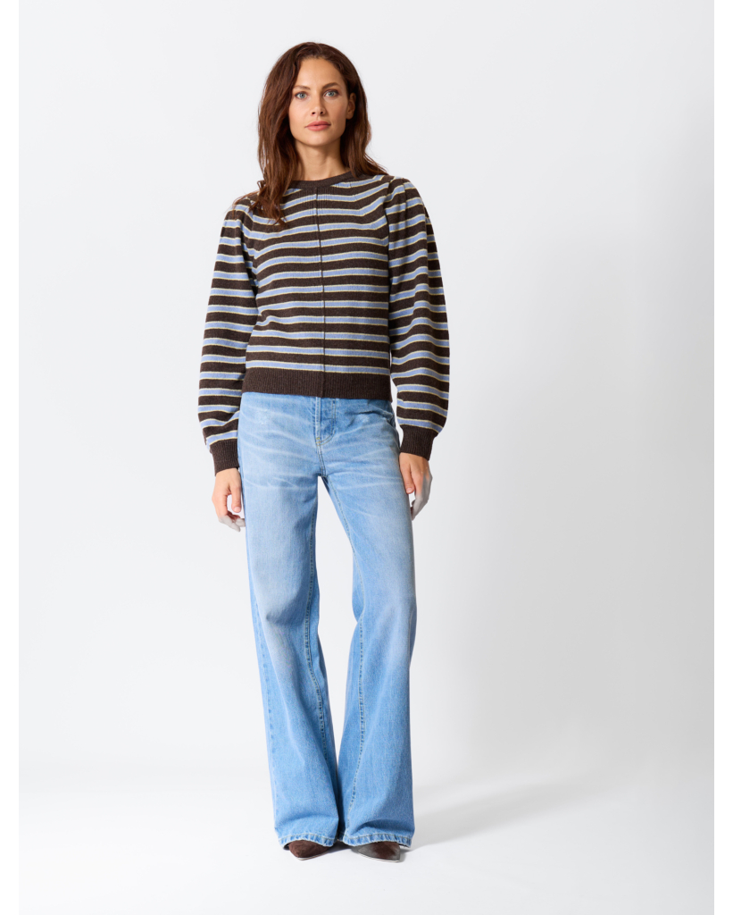Cylia Gestreepte Merino Trui Coffee 