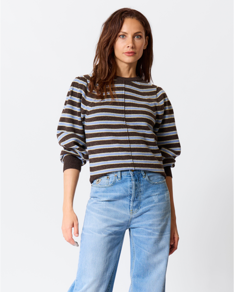 Cylia Gestreepte Merino Trui Coffee 