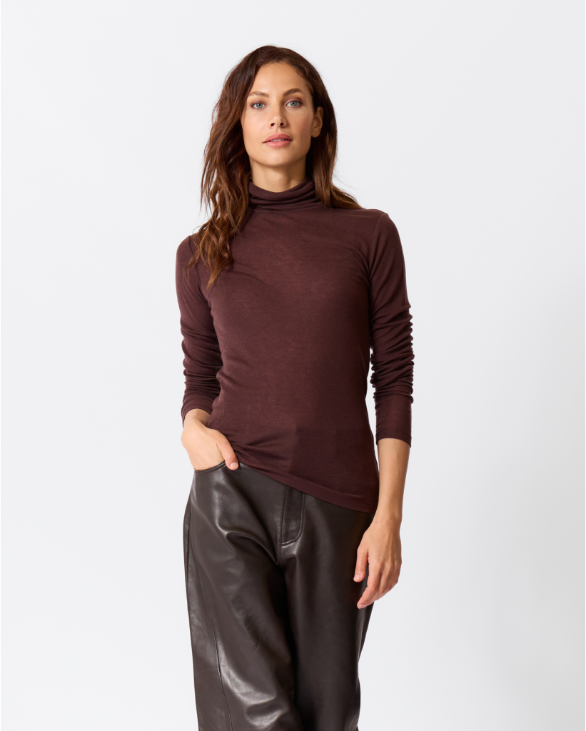 Lyocell-Wol Colshirt Cinder Brown