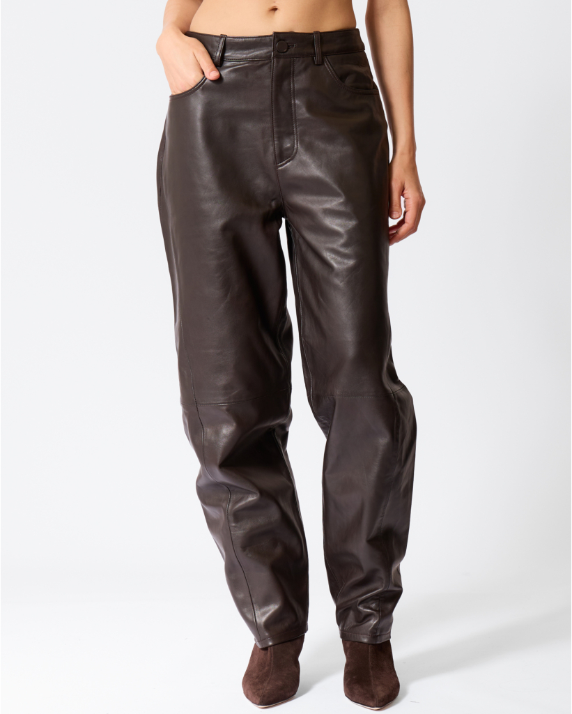 Fenne Leren Barrel Broek Donkerbruin