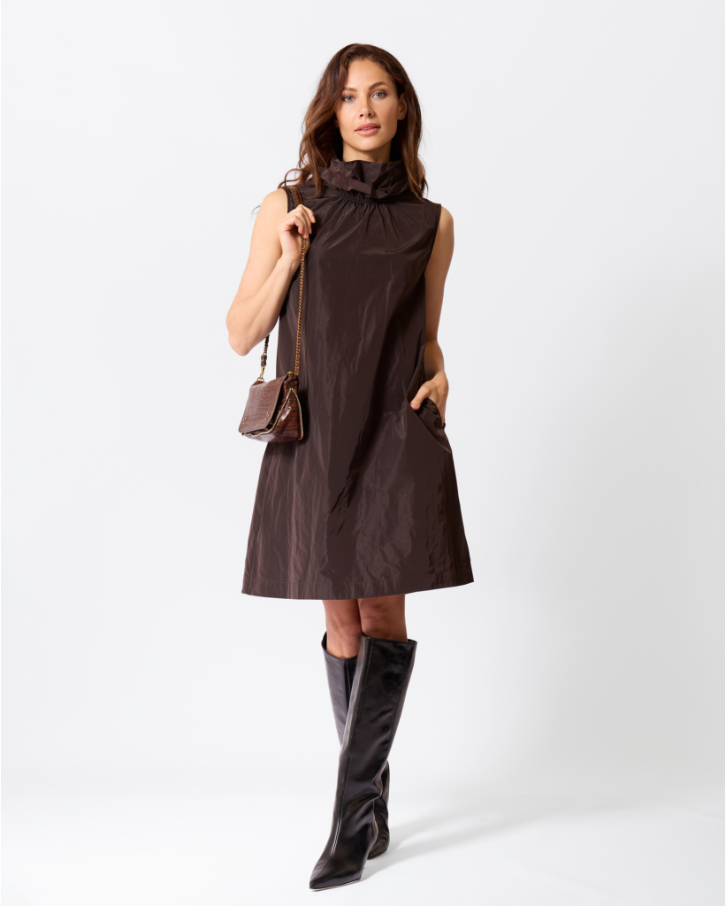 Midi Mouwoze Ruffle Jurk Espresso