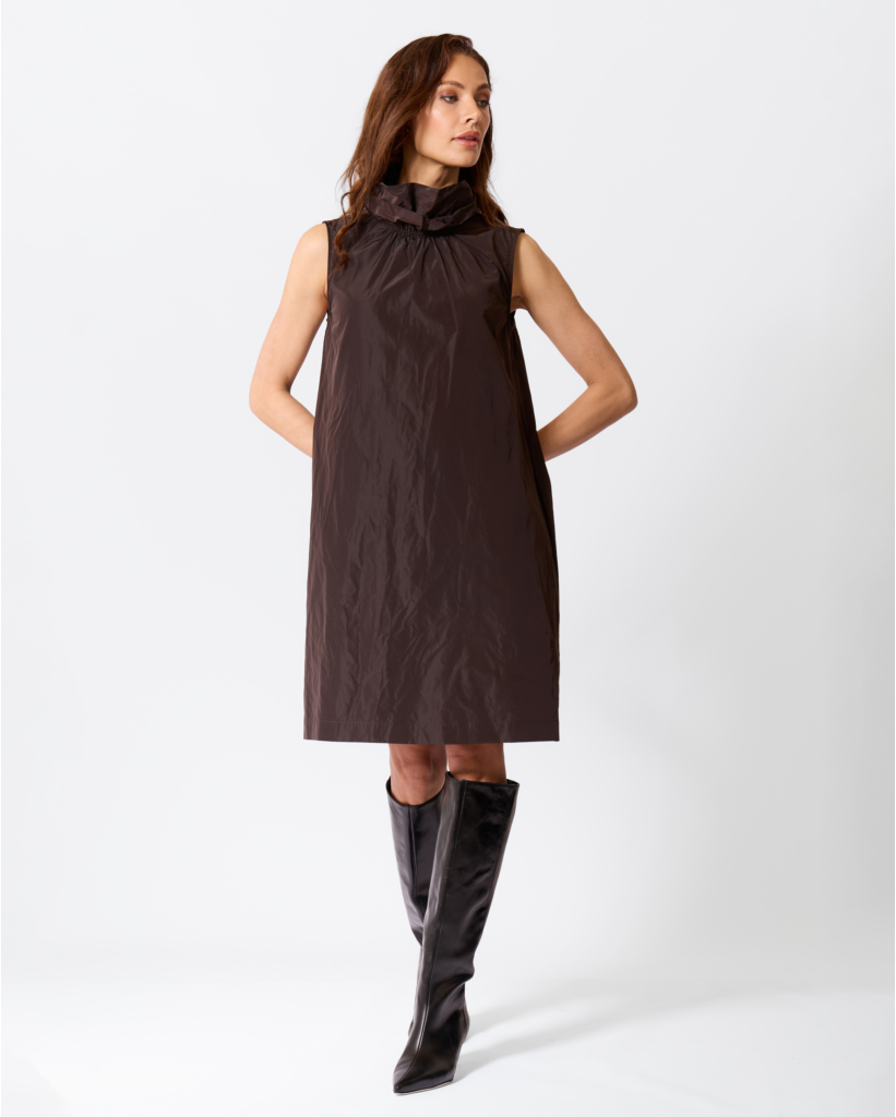 Midi Mouwoze Ruffle Jurk Espresso