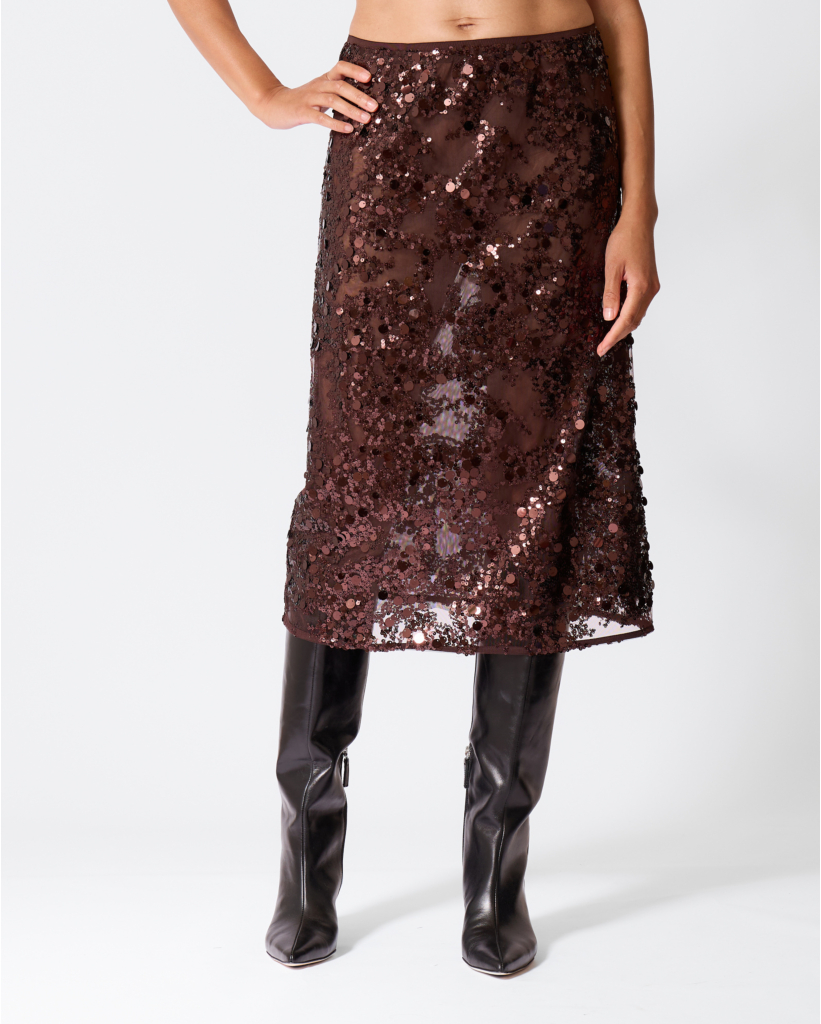 Shania Mesh Rok met Pailletten Coffee Bean