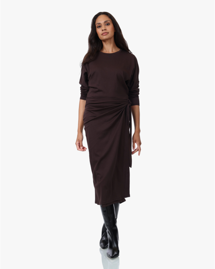 Midi Jurk met Knoopdetail Chocolate Mousse
