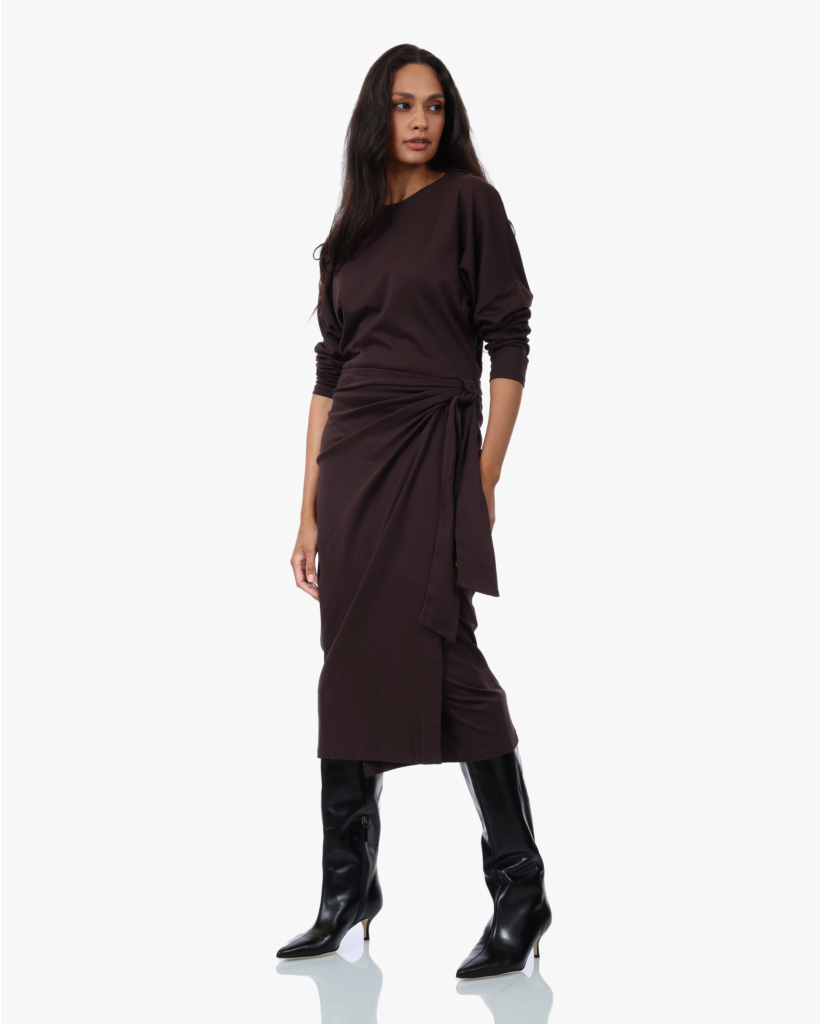 Midi Jurk met Knoopdetail Chocolate Mousse