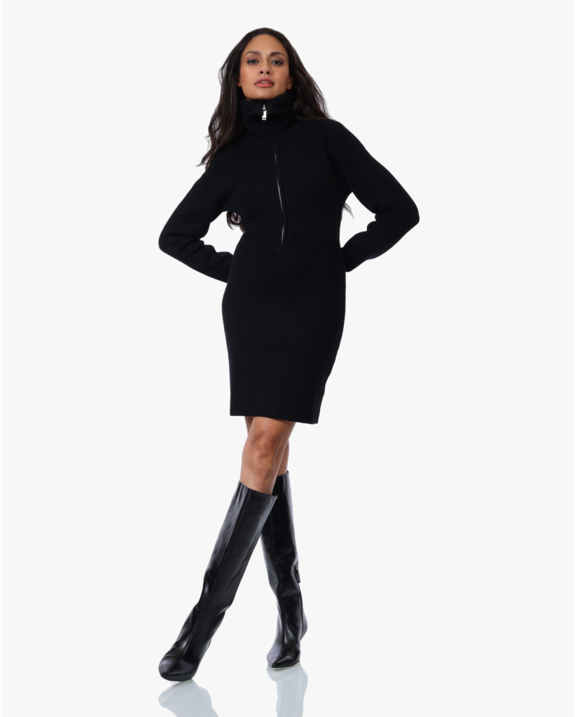 June Trucker Collar Dress Zwart