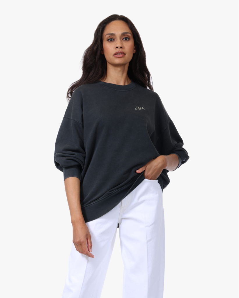 Washed Sweater met Print Zwart/Geel