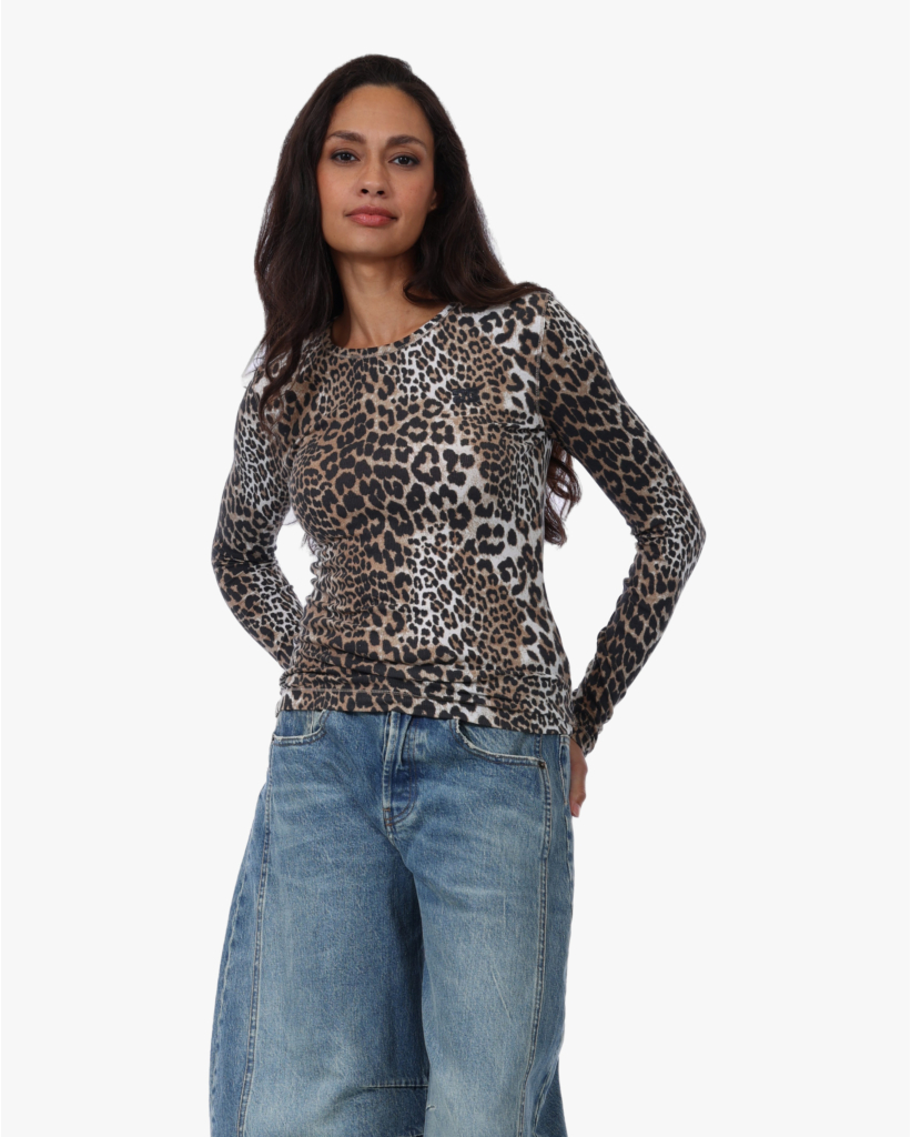Rib Luipaardprint Longsleeve Almond Milk
