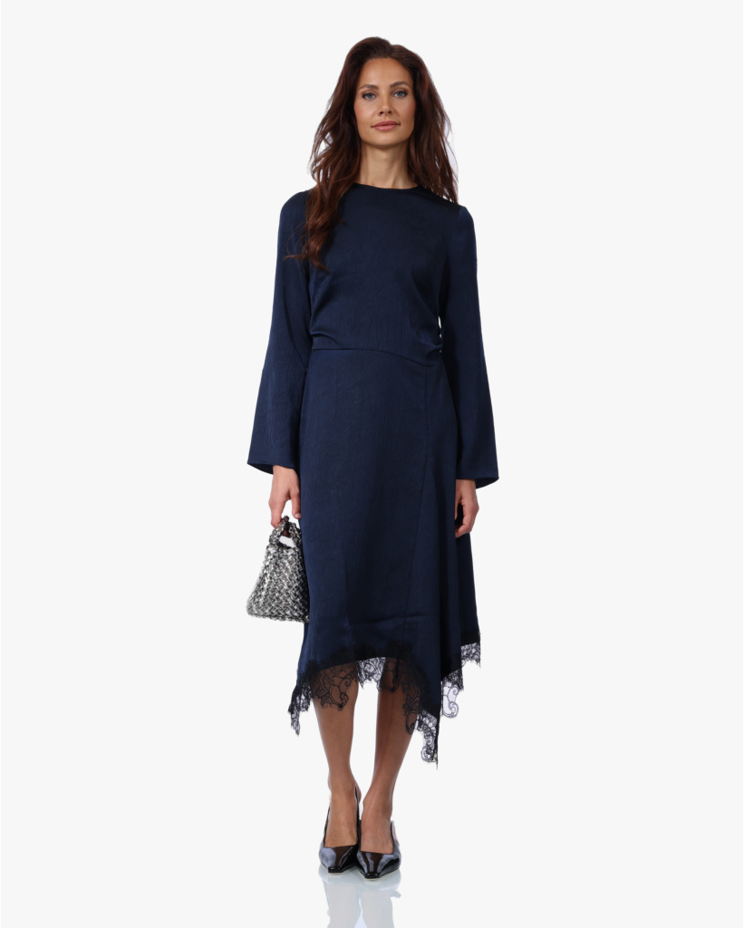 Atinae Asymmetrische Midi Jurk met Kant Eclipse Blue