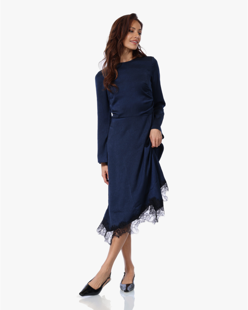 Atinae Asymmetrische Midi Jurk met Kant Eclipse Blue
