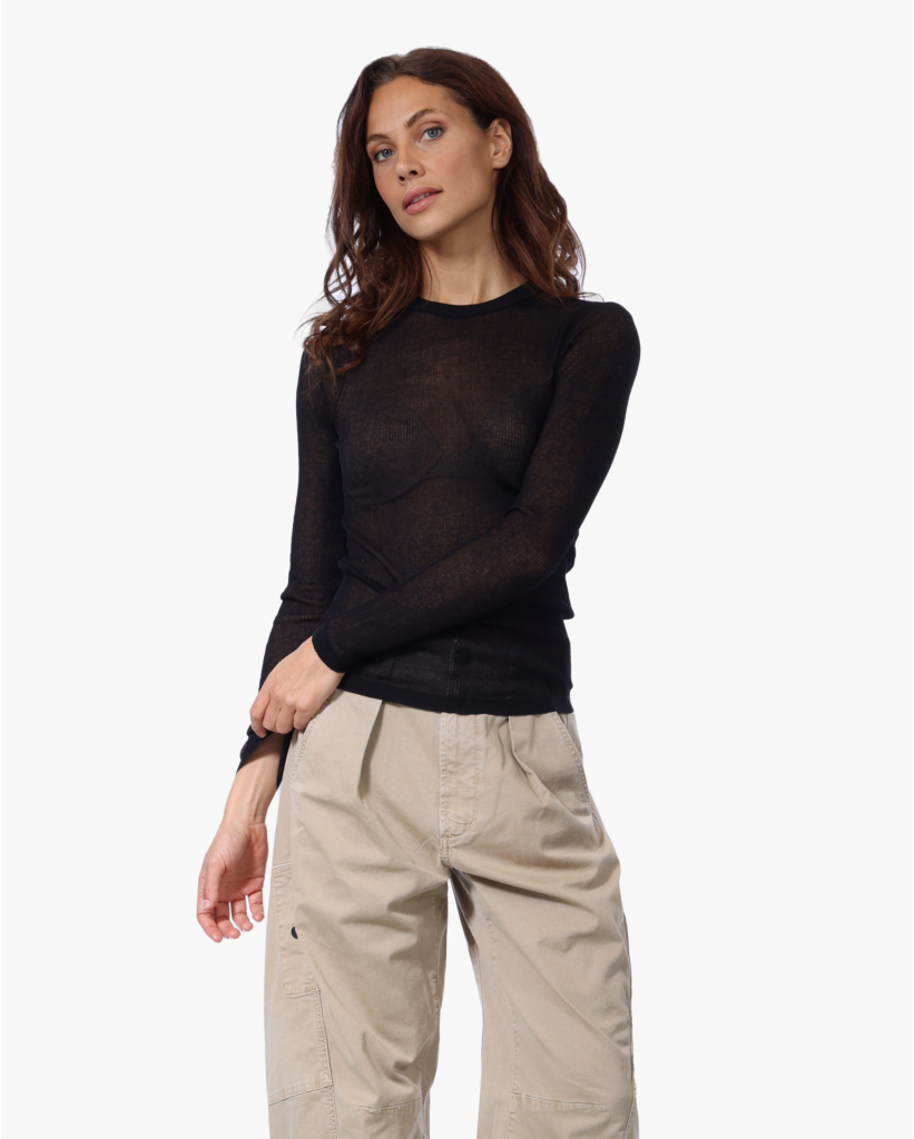 Tiana Sheer Rib Top Zwart 