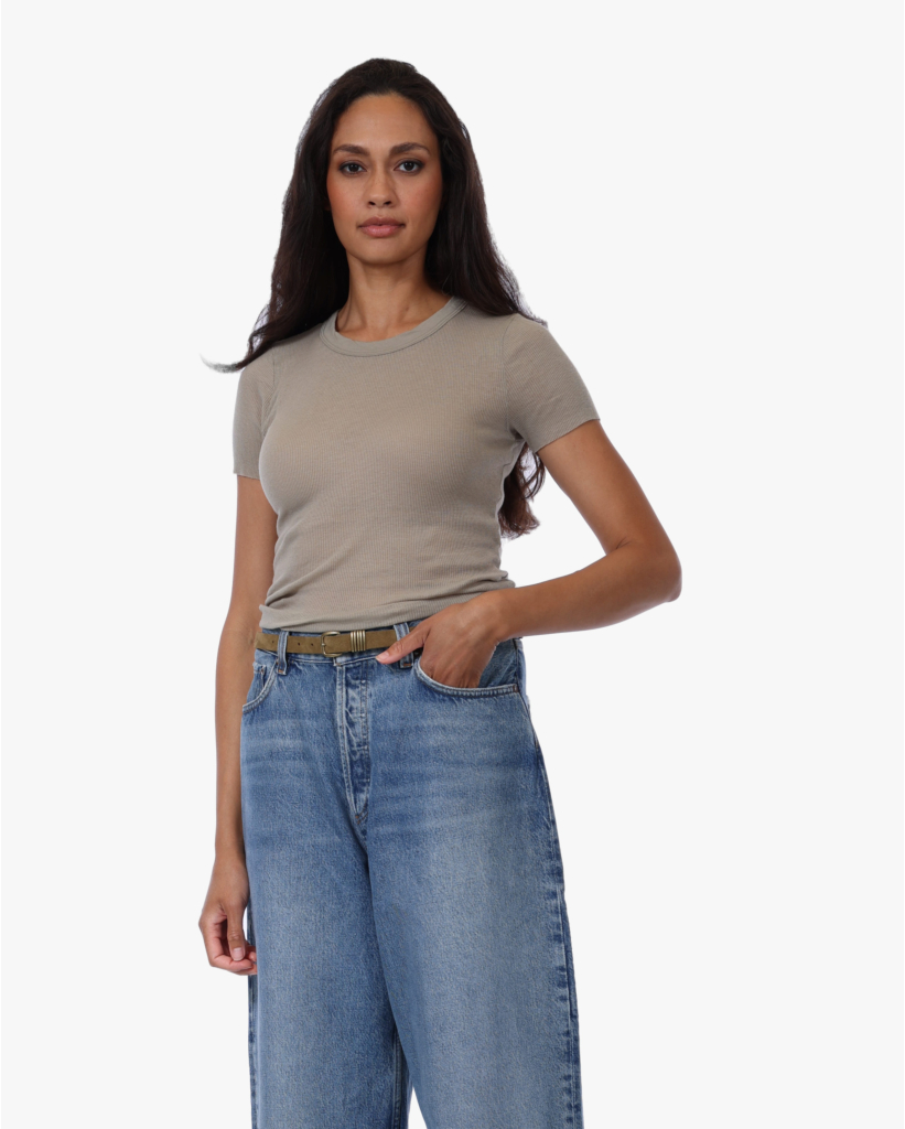 Katoen/Kasjmiermix Ribbed Crew Overcast
