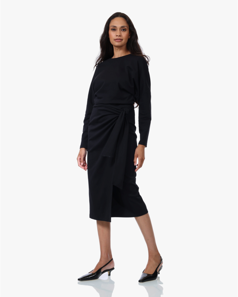 Midi Jurk met Knoopdetail Noir