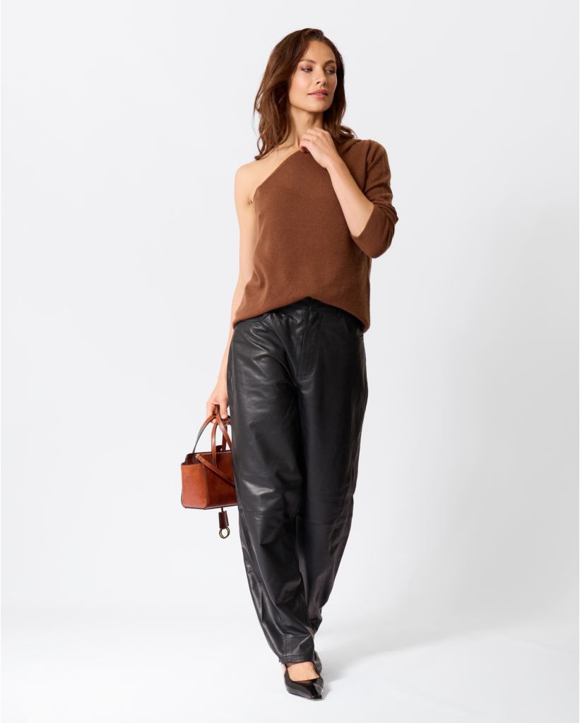 Fenne Leren Pantalon Zwart