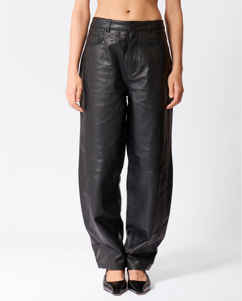 Fenne Leren Pantalon Zwart