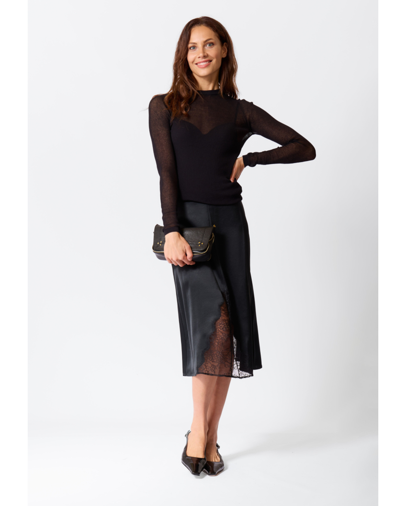 Tiana Sheer Rib Top Zwart 