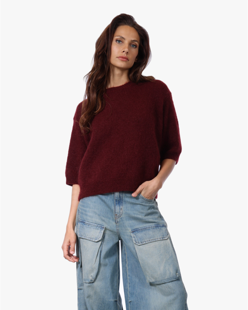 Mohairblend Korte Mouwen Knit Burgundy