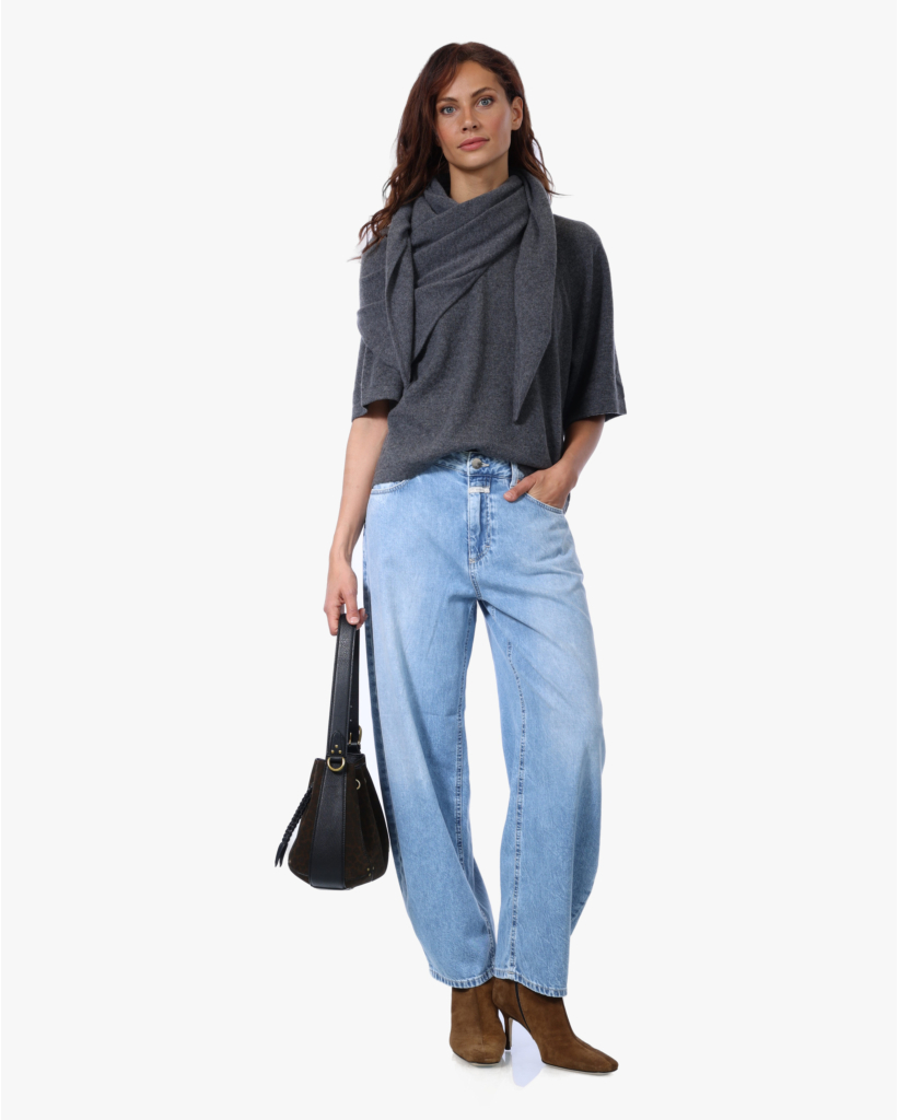 Leana Cashmere Korte Mouw Knit Grijs Melange