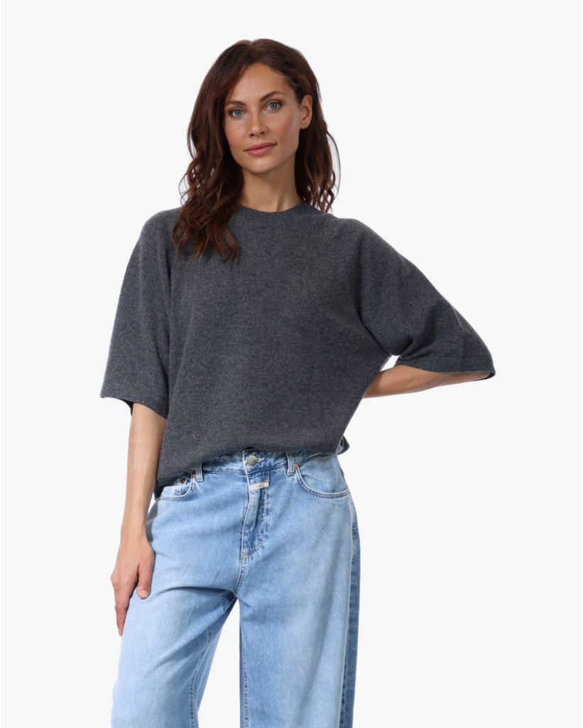 Leana Cashmere Korte Mouw Knit Grijs Melange